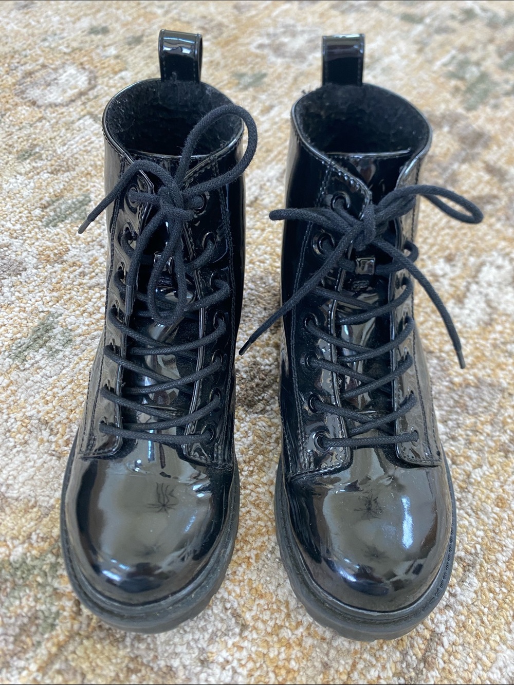Divided H&M Black Patent Lace-Up Combat Boots